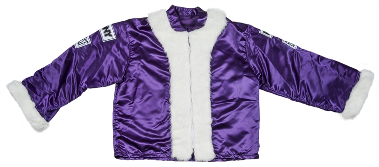 James “Lights-Out” Toney Everlast/Pony fight Worn Purple & White Robe vs Dominick Guinn for the IBA Heavyweight Championship